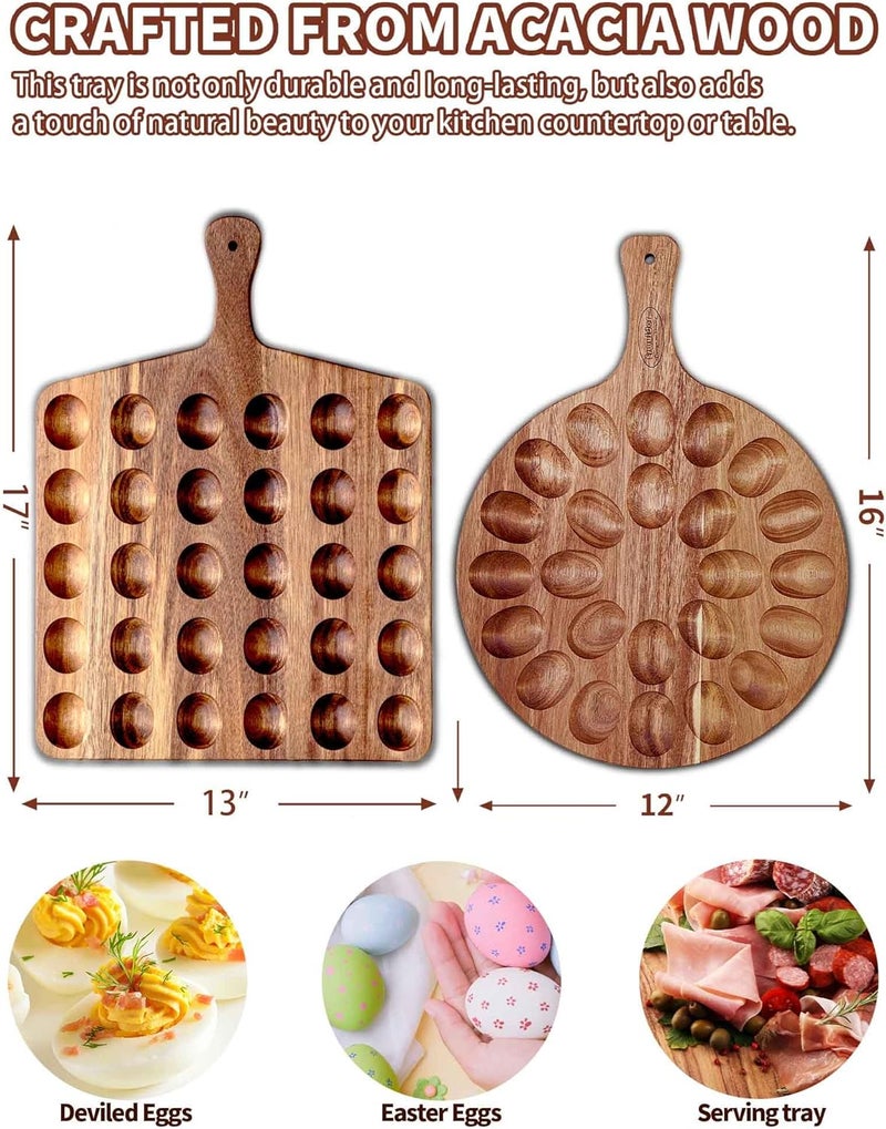 Erwuldor Acacia Wood Deviled Egg Platter.2-Pack (24Holes Round+30Holes Square) Deviled Egg Tray, Multipurpose Charcuterie Board & Cheese Board for Kitchen Countertops - Image 2